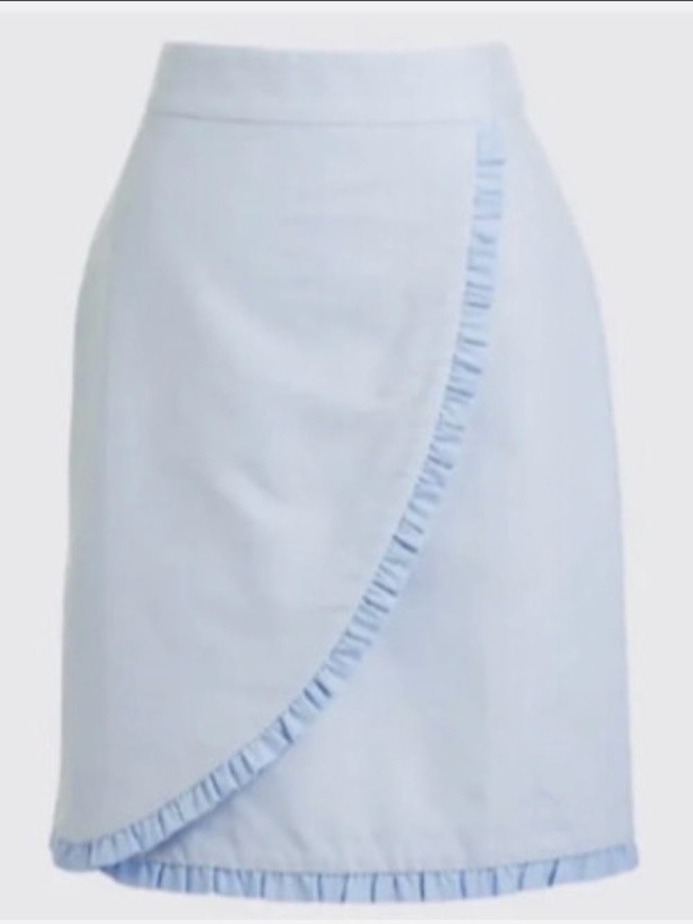 J. Crew Asymmetrical Light Blue Faux Wrap Skirt with Ruffle Detail. Size 6